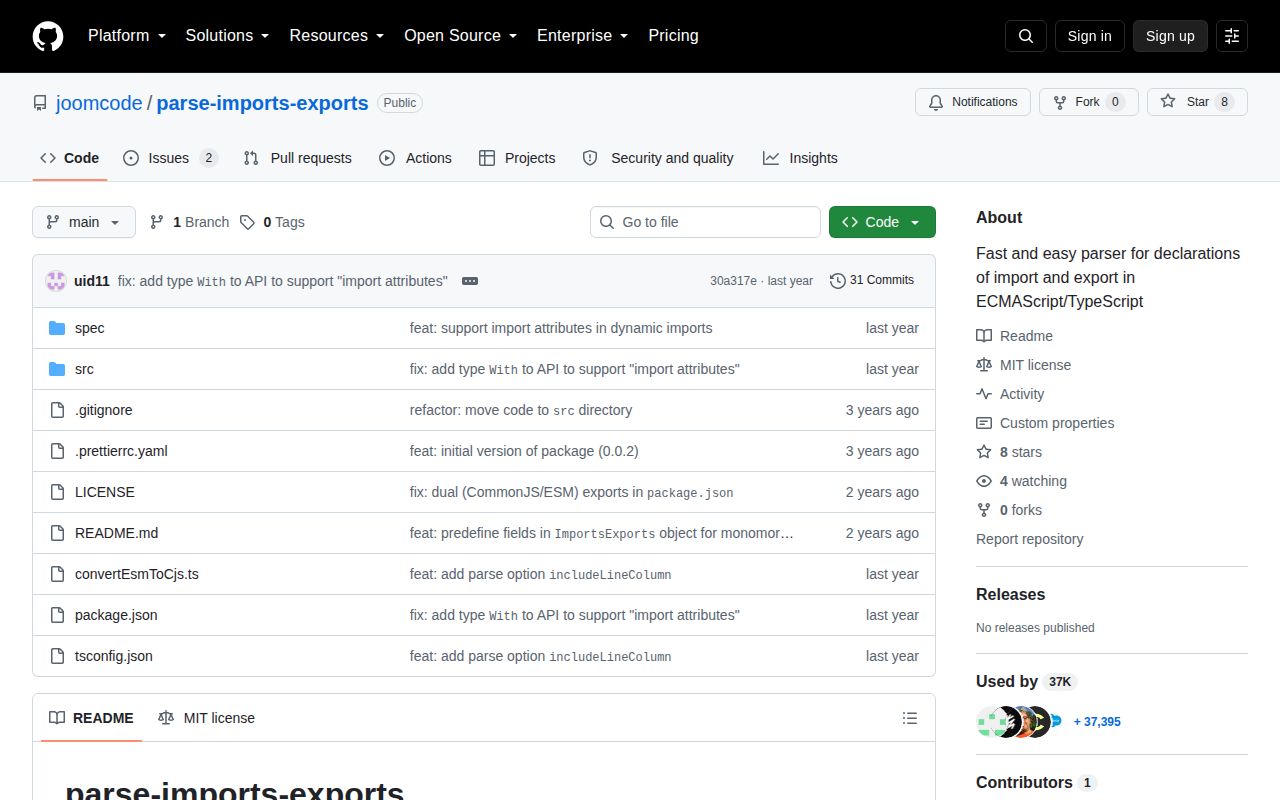 Screenshot of parse-imports-exports documentation
