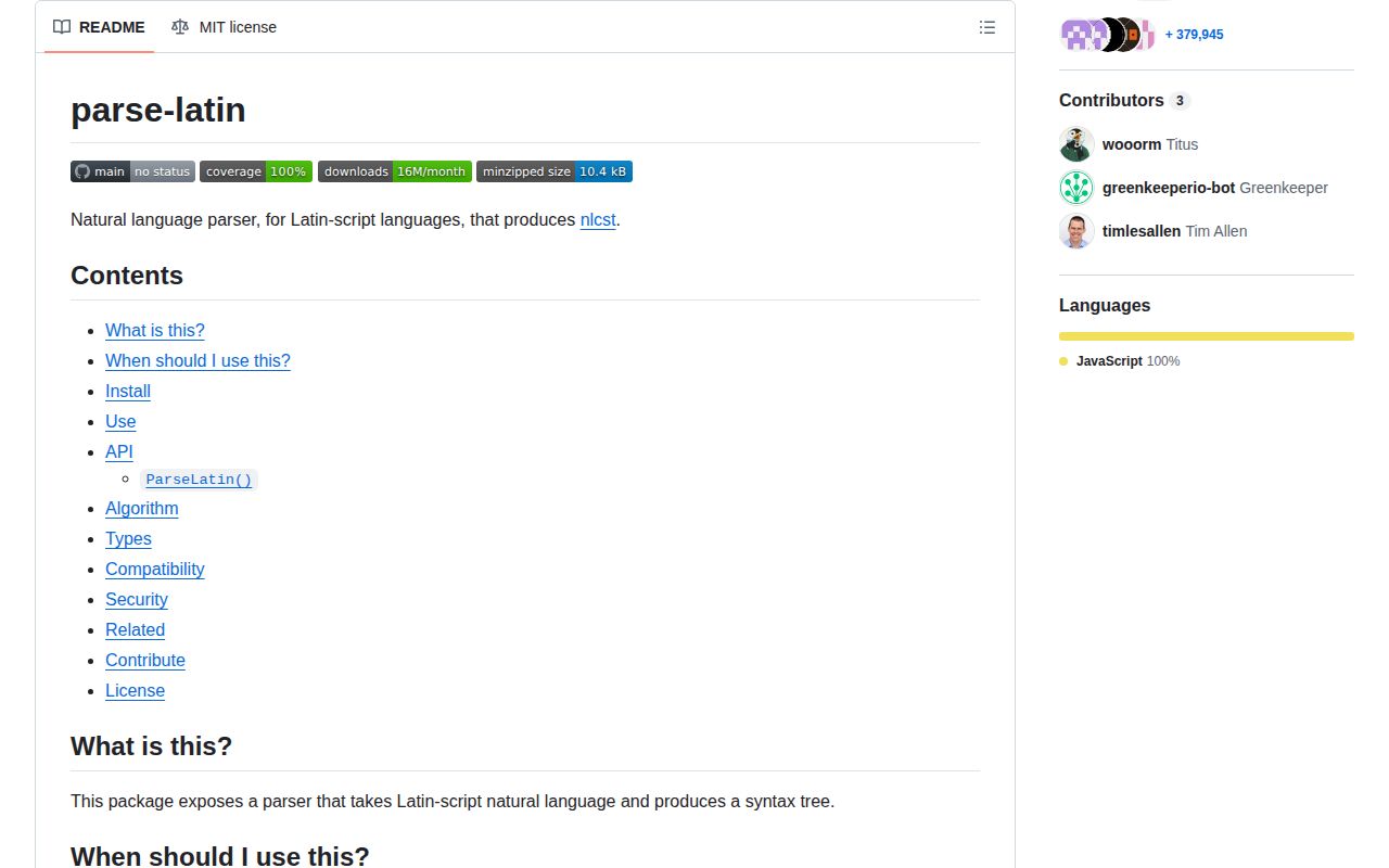 Screenshot of parse-latin documentation