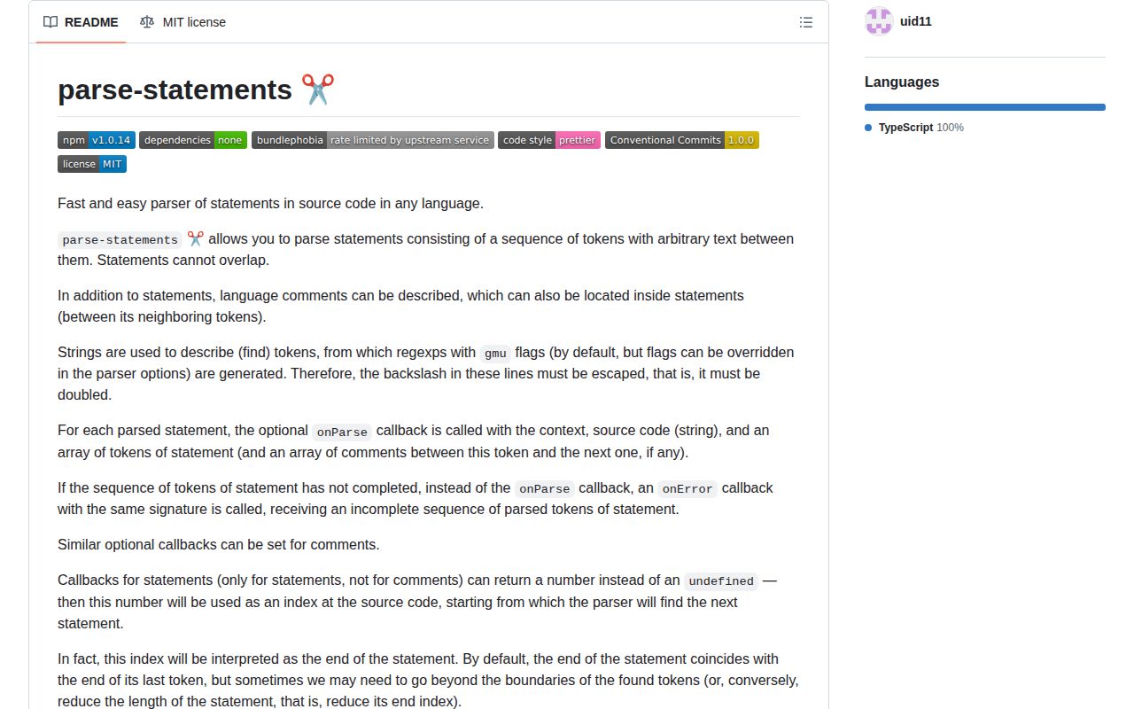 Screenshot of parse-statements documentation