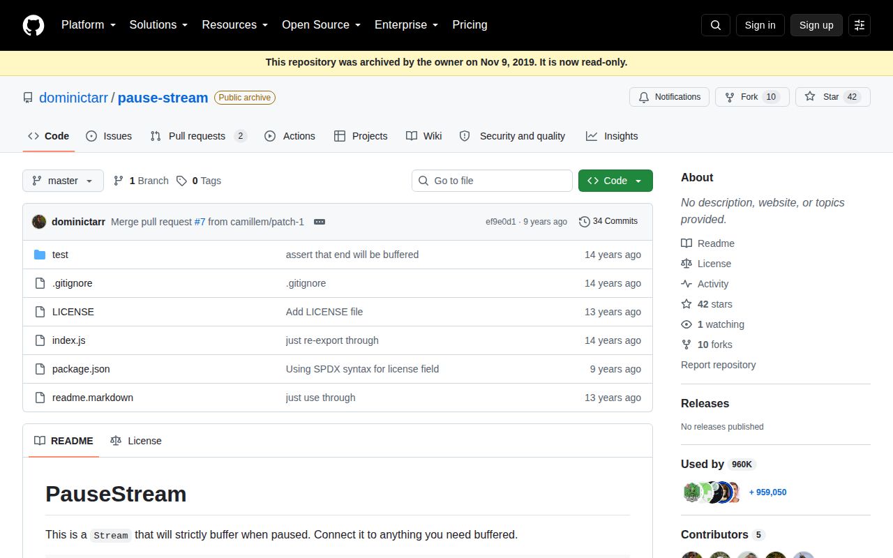 Screenshot of pause-stream documentation