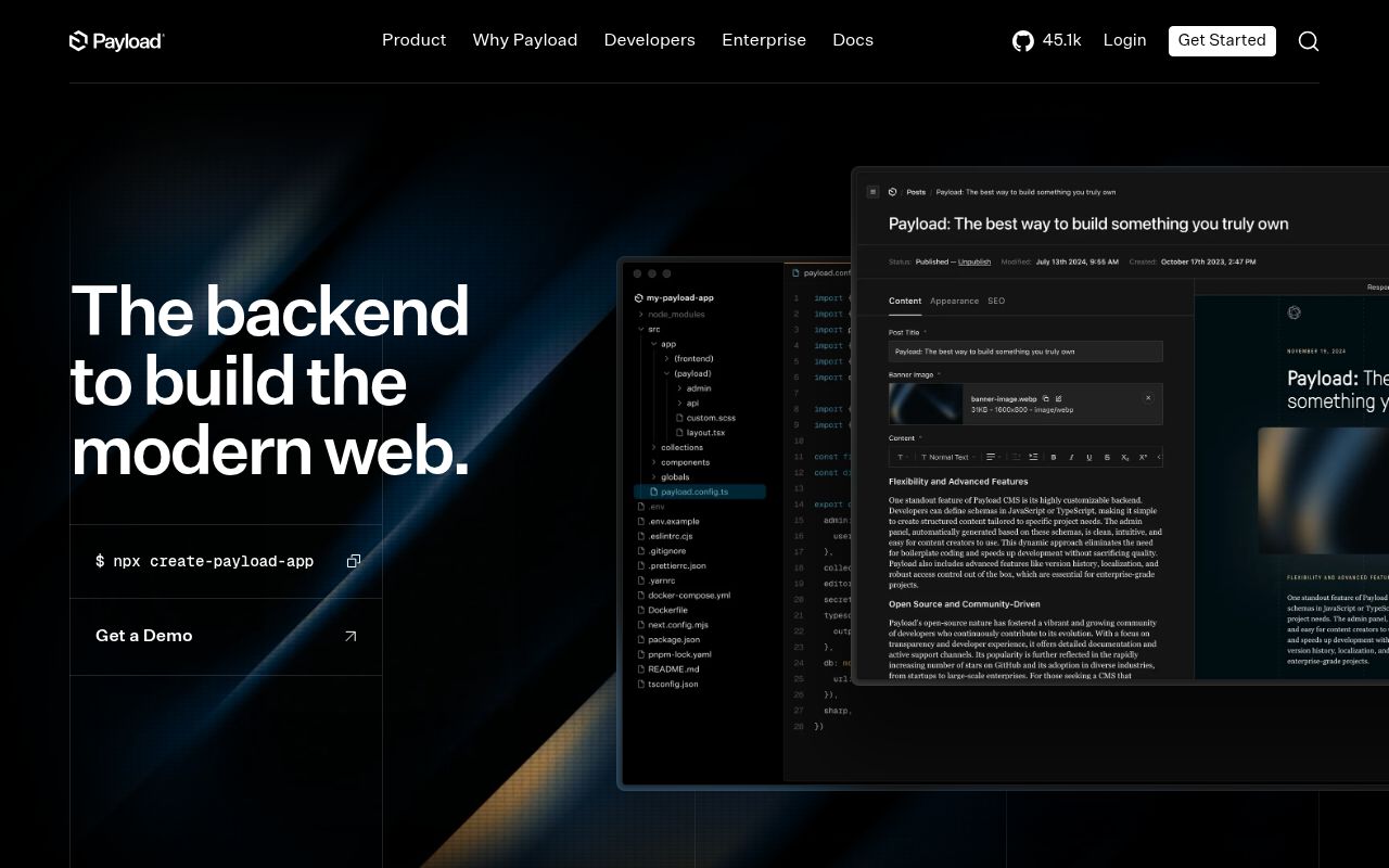 Screenshot of payload (payloadcms.com)