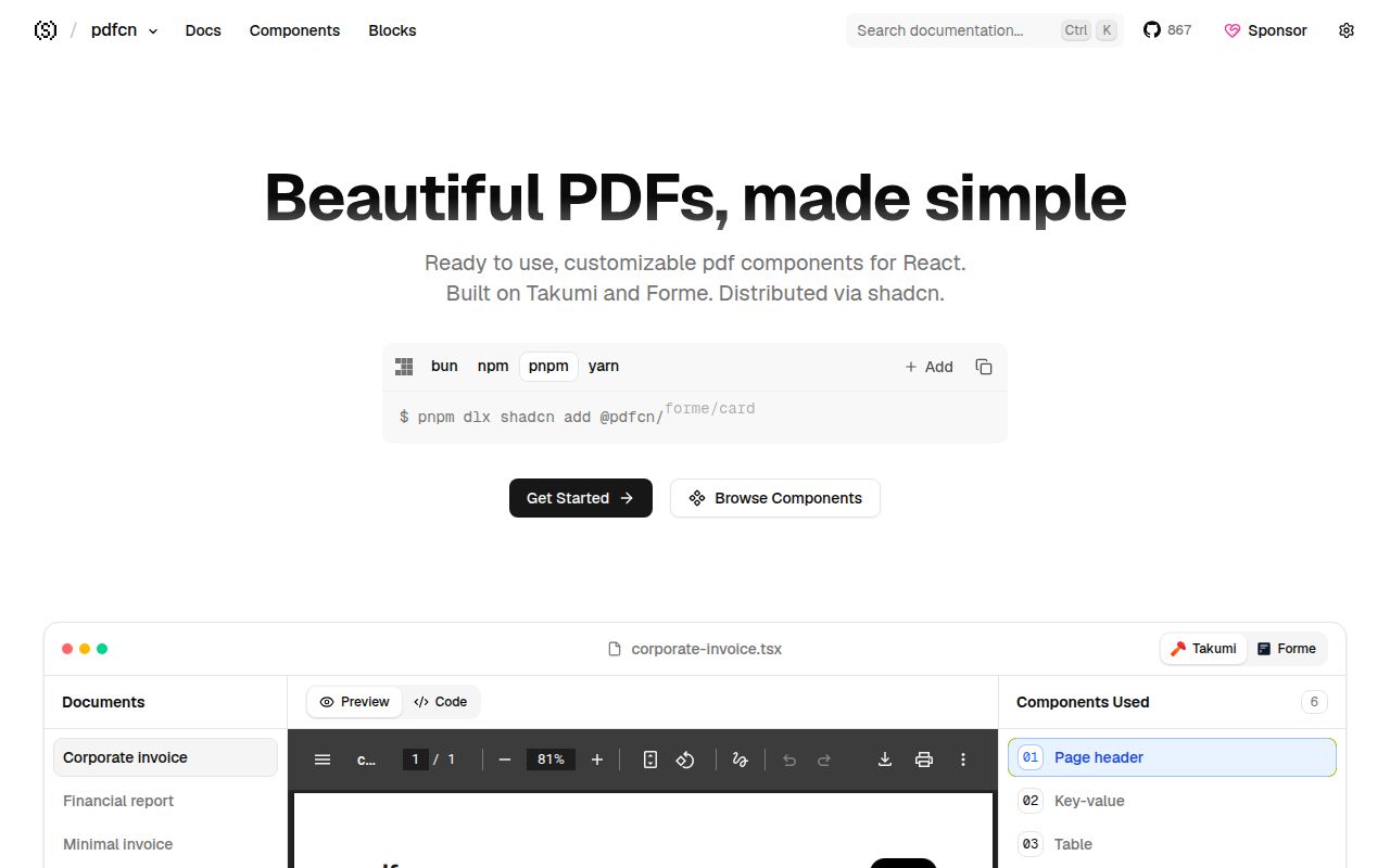 Screenshot of pdfcn (pdfcn.dev)