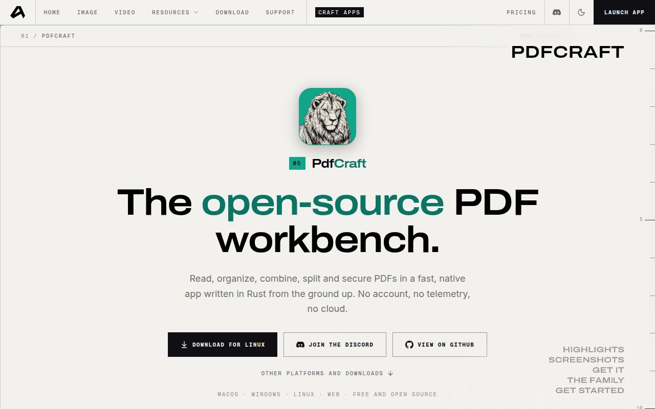 Screenshot of pdfcraft (getartcraft.com/apps/printcraft)