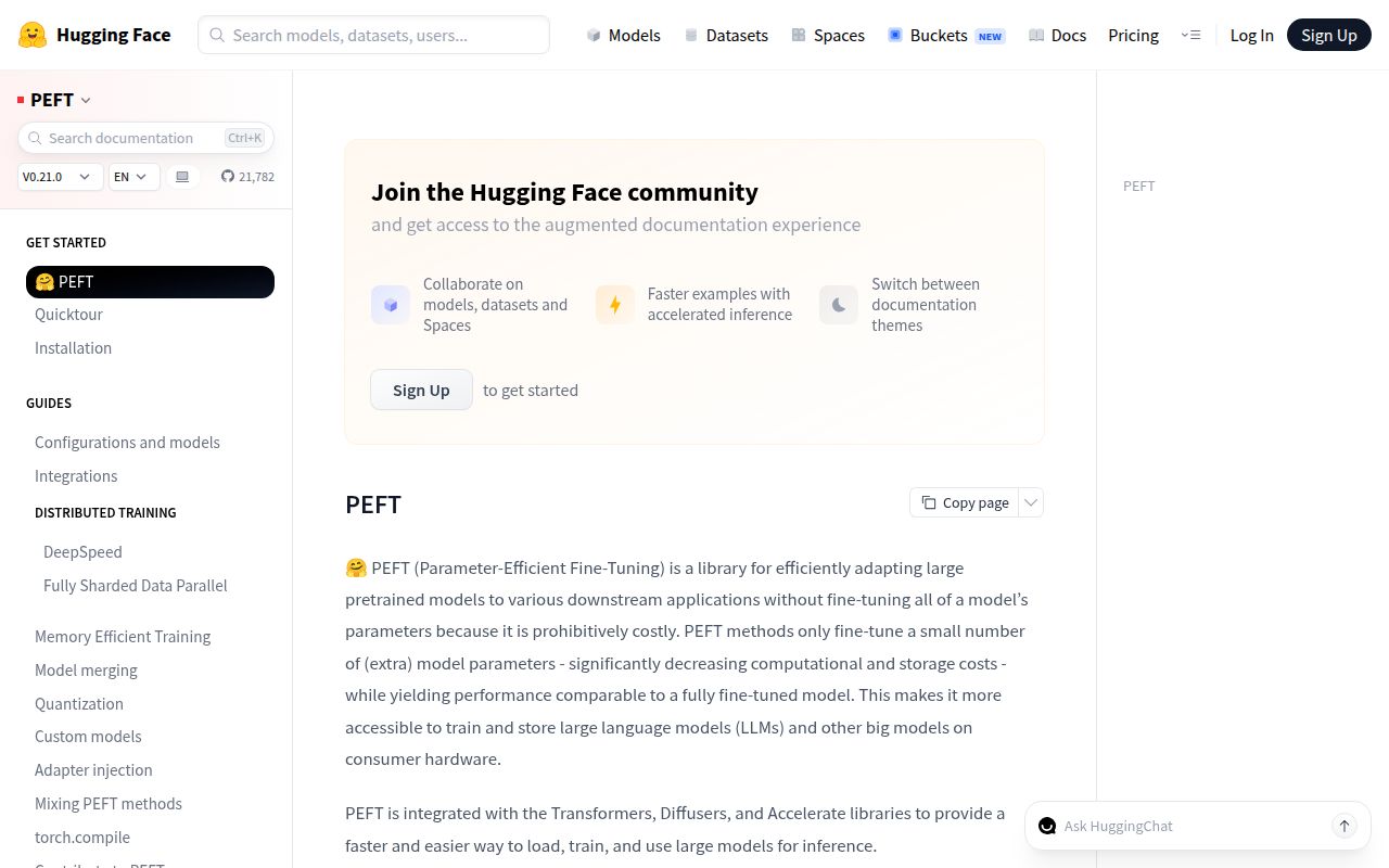 Screenshot of peft (huggingface.co/docs/peft)