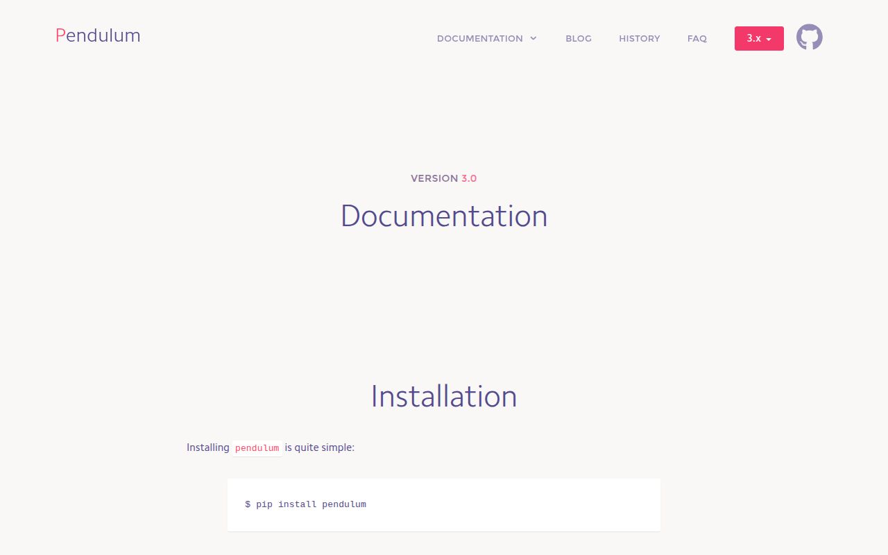 Screenshot of pendulum documentation