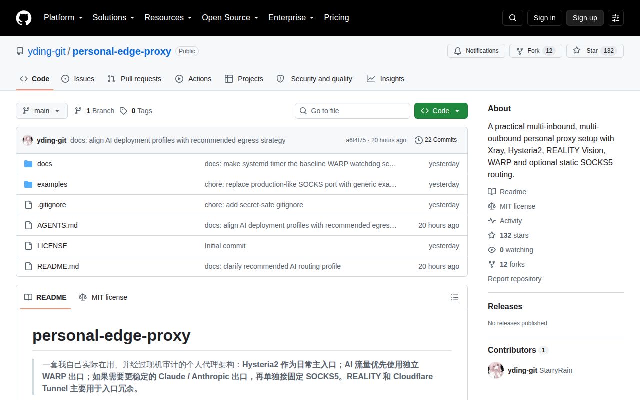 Screenshot of personal-edge-proxy (github.com/yding-git/personal-edge-proxy)