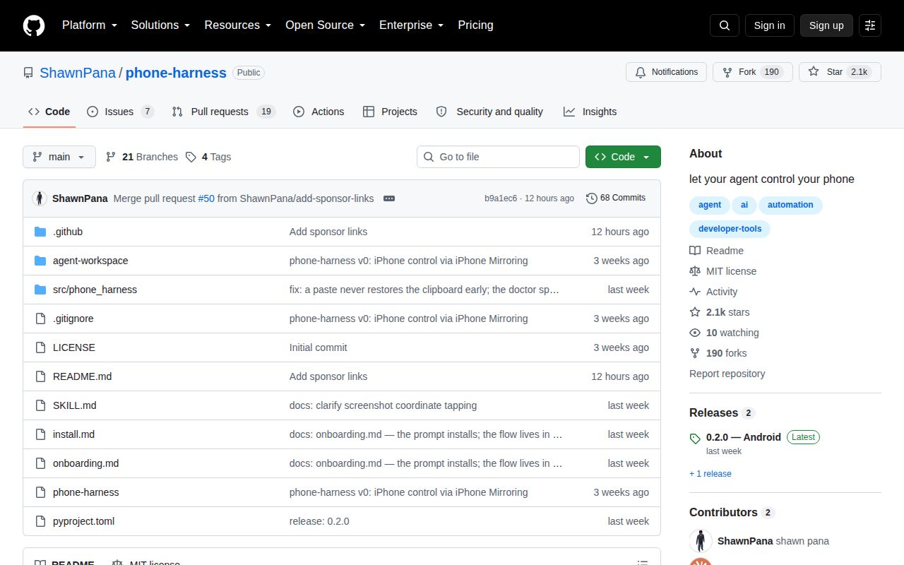 Screenshot of phone-harness (github.com/ShawnPana/phone-harness)