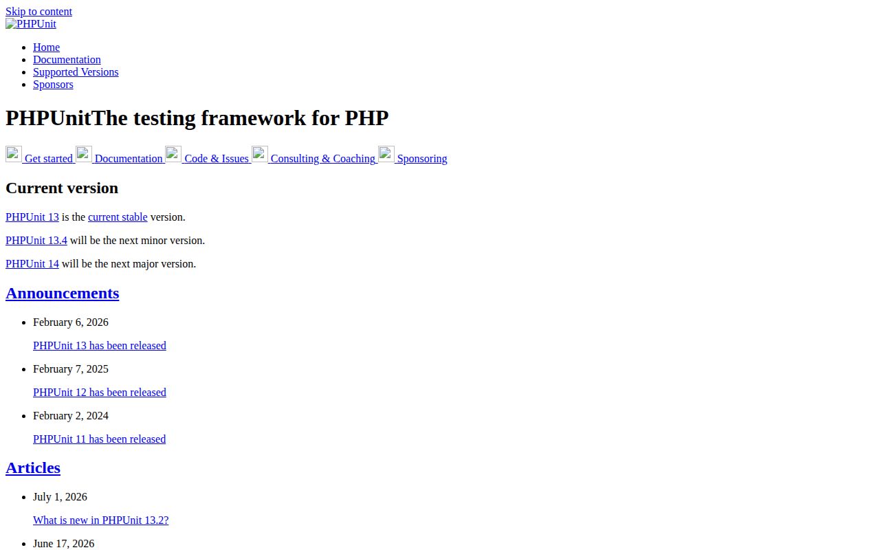 Screenshot of phpunit (phpunit.de)