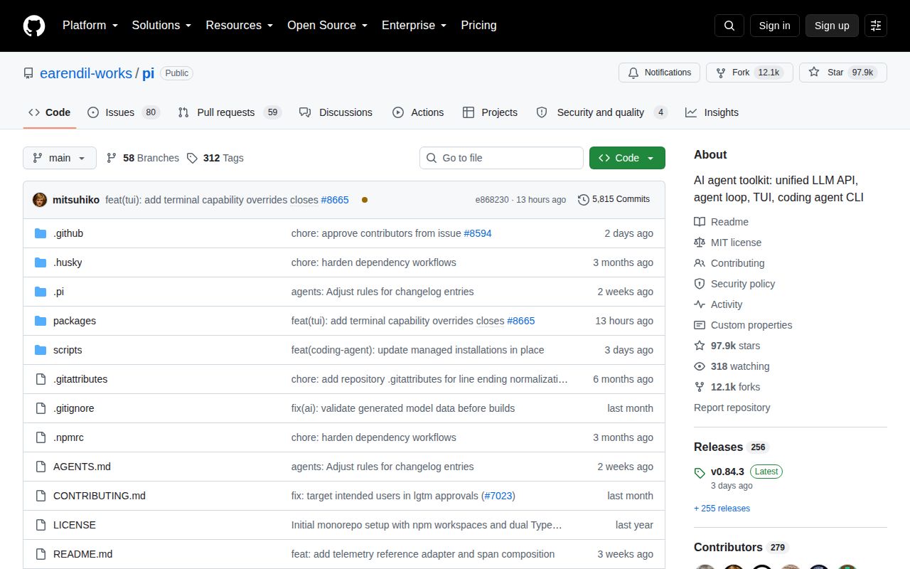 Screenshot of pi (github.com/earendil-works/pi)