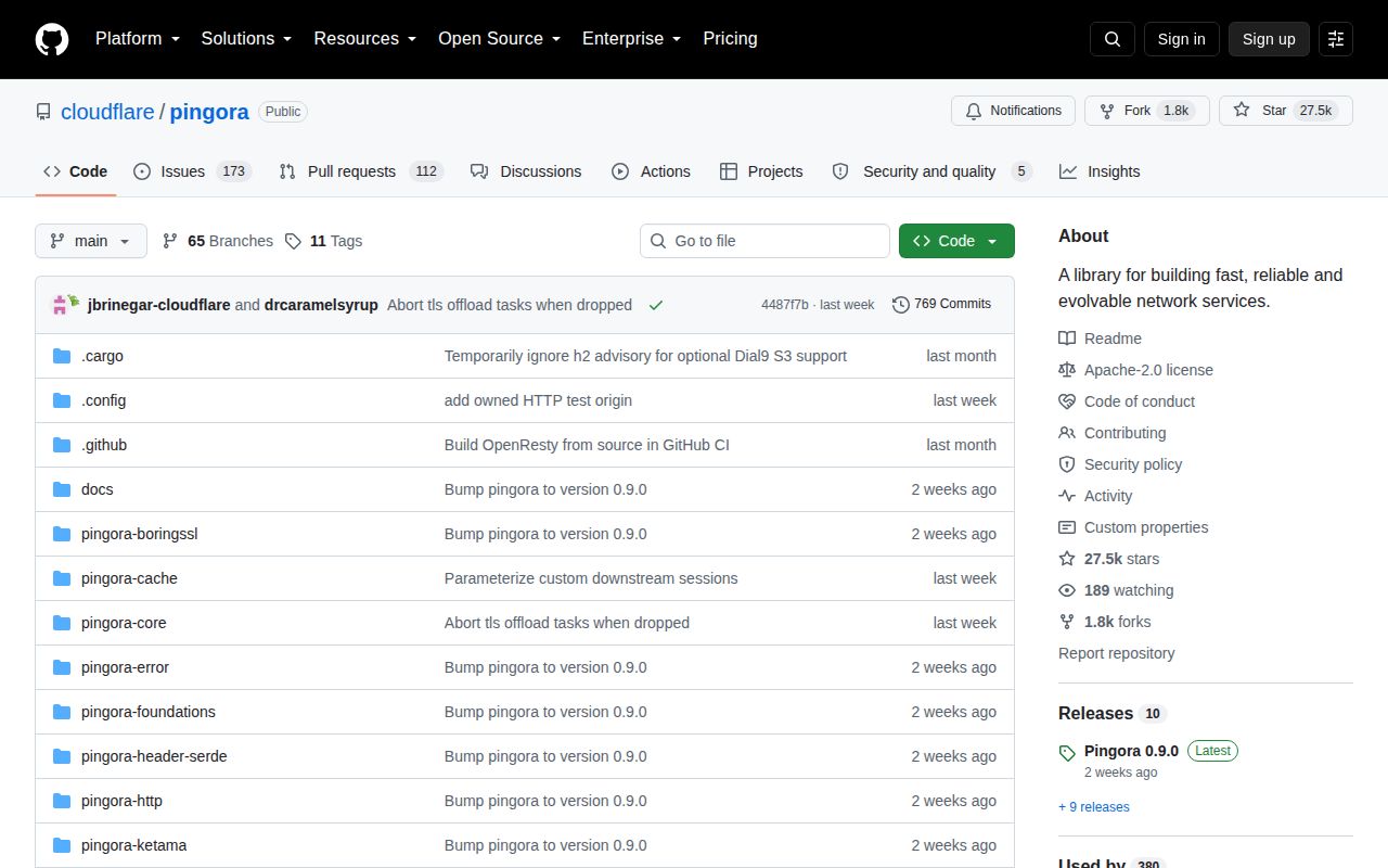 Screenshot of pingora (github.com/cloudflare/pingora)