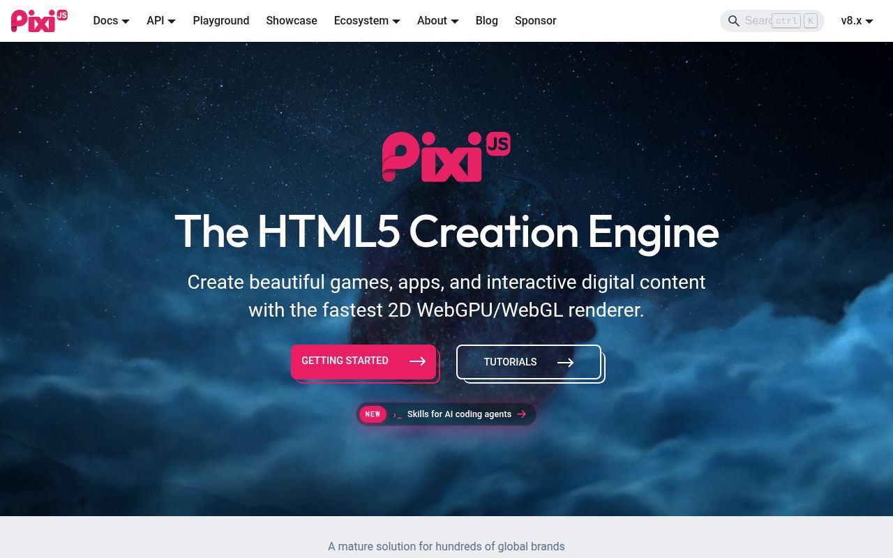 Screenshot of pixijs (pixijs.com)