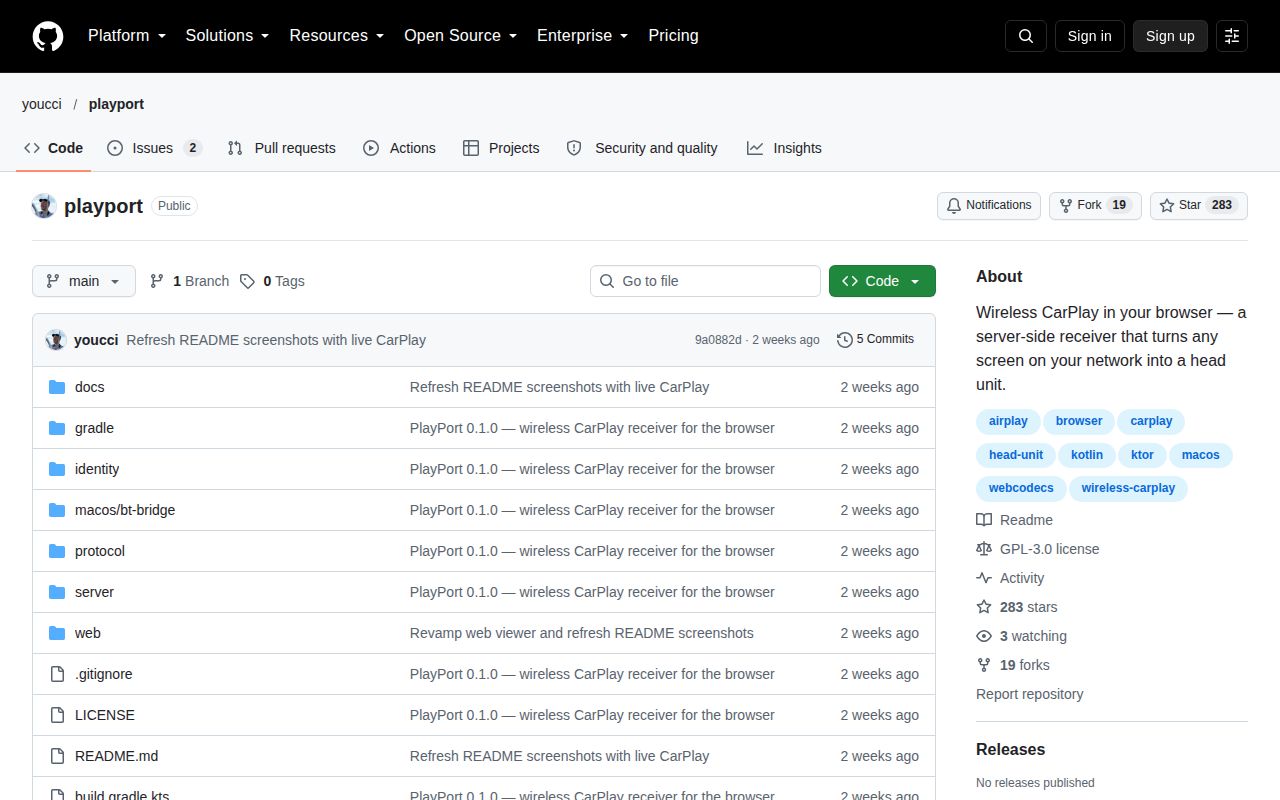 Screenshot of playport (github.com/youcci/playport)