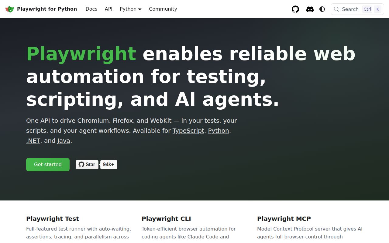 Screenshot of playwright documentation