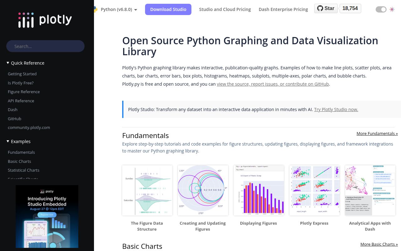 Screenshot of plotly documentation