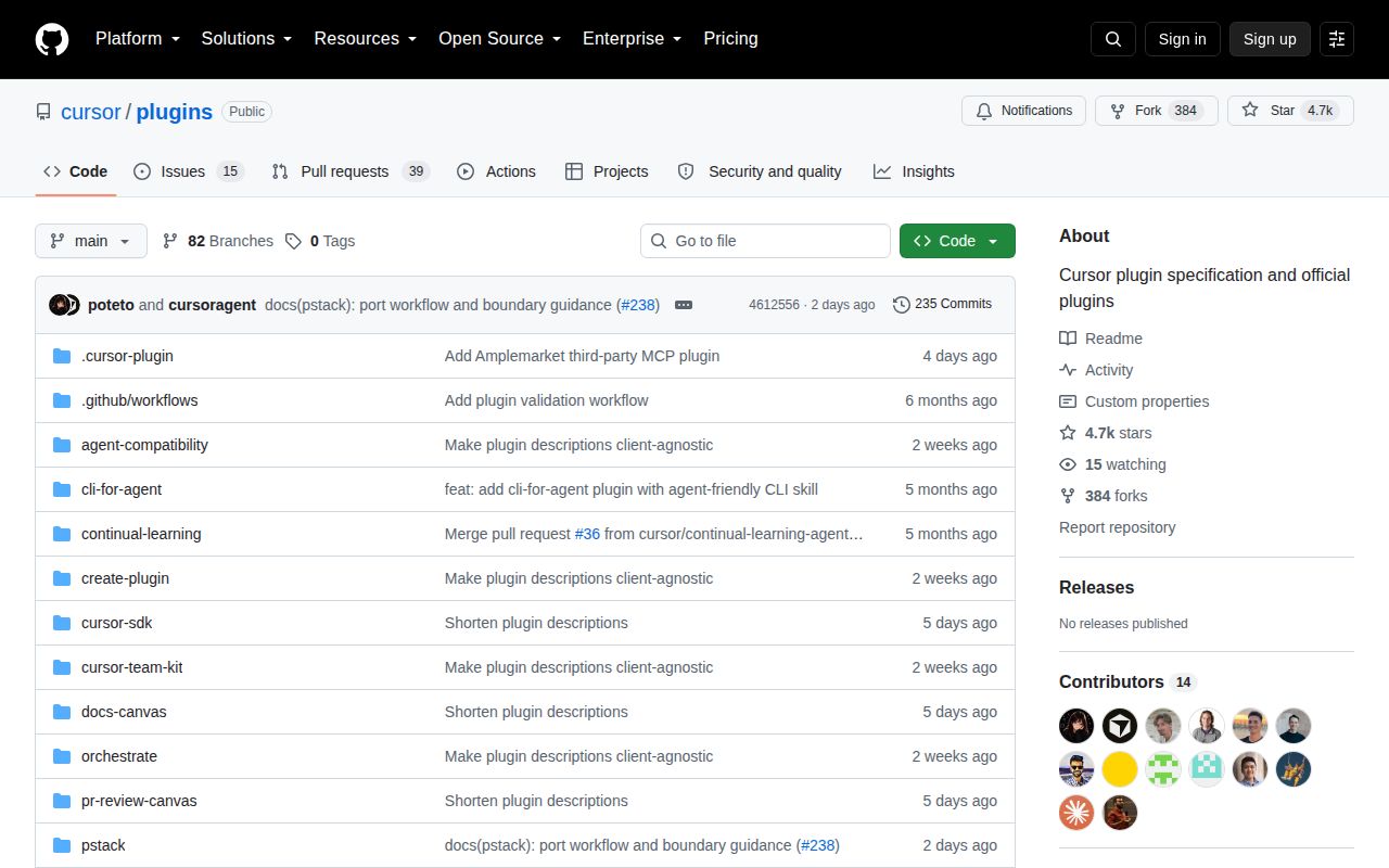 Screenshot of plugins (github.com/cursor/plugins)