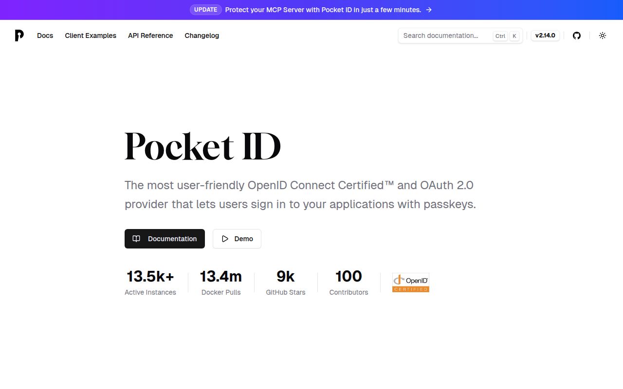 Screenshot of pocket-id (pocket-id.org)