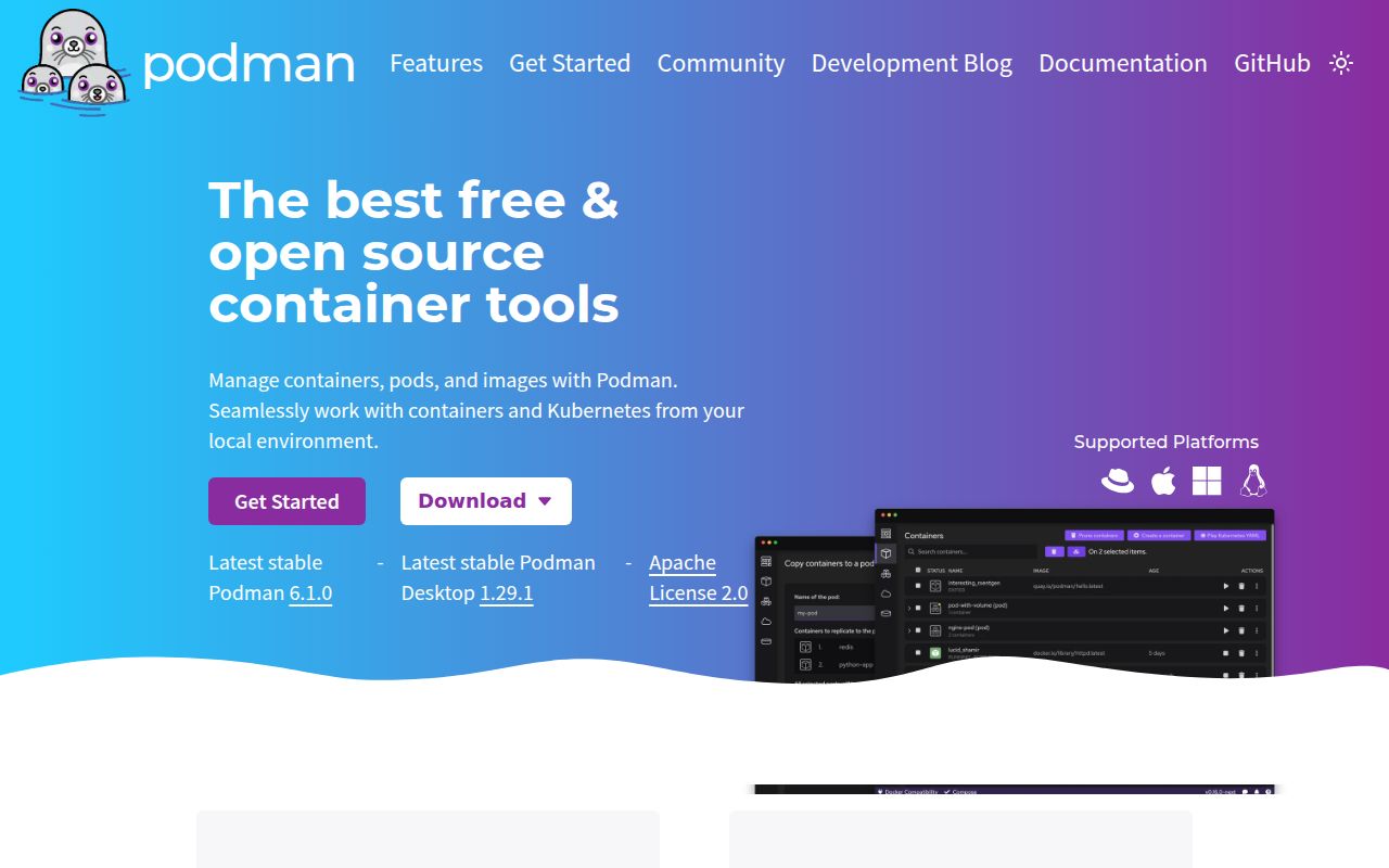 Screenshot of podman (podman.io)