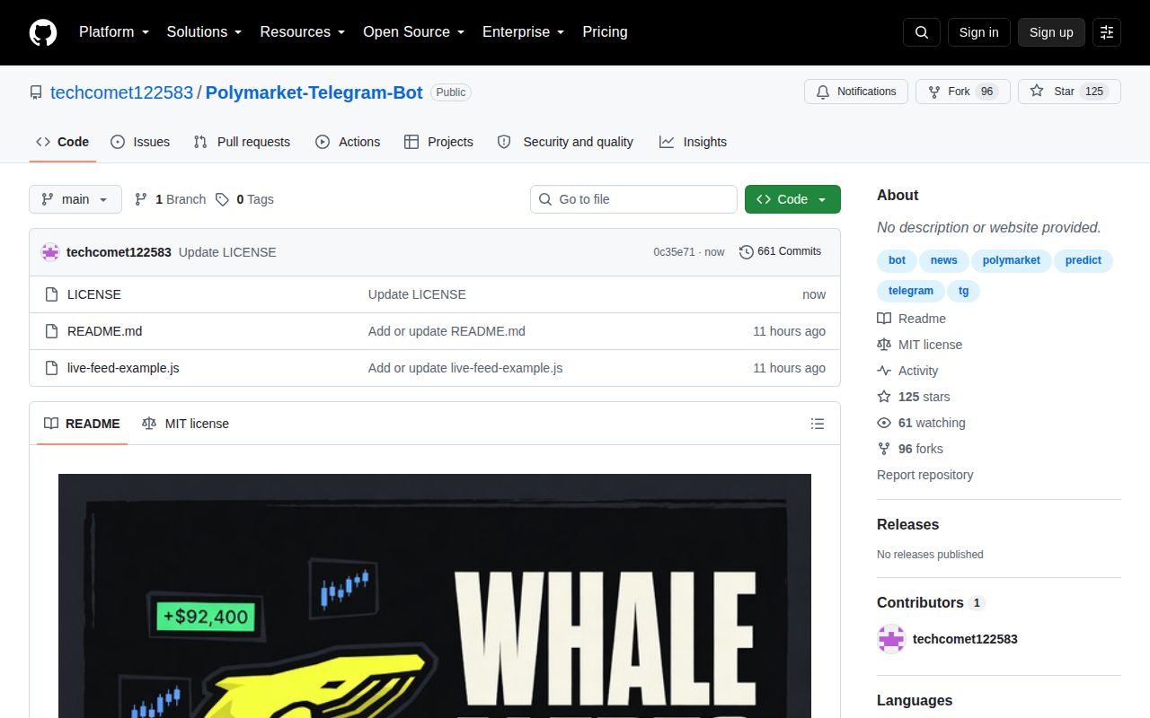 Screenshot of Polymarket-Telegram-Bot (github.com/techcomet122583/Polymarket-Telegram-Bot)