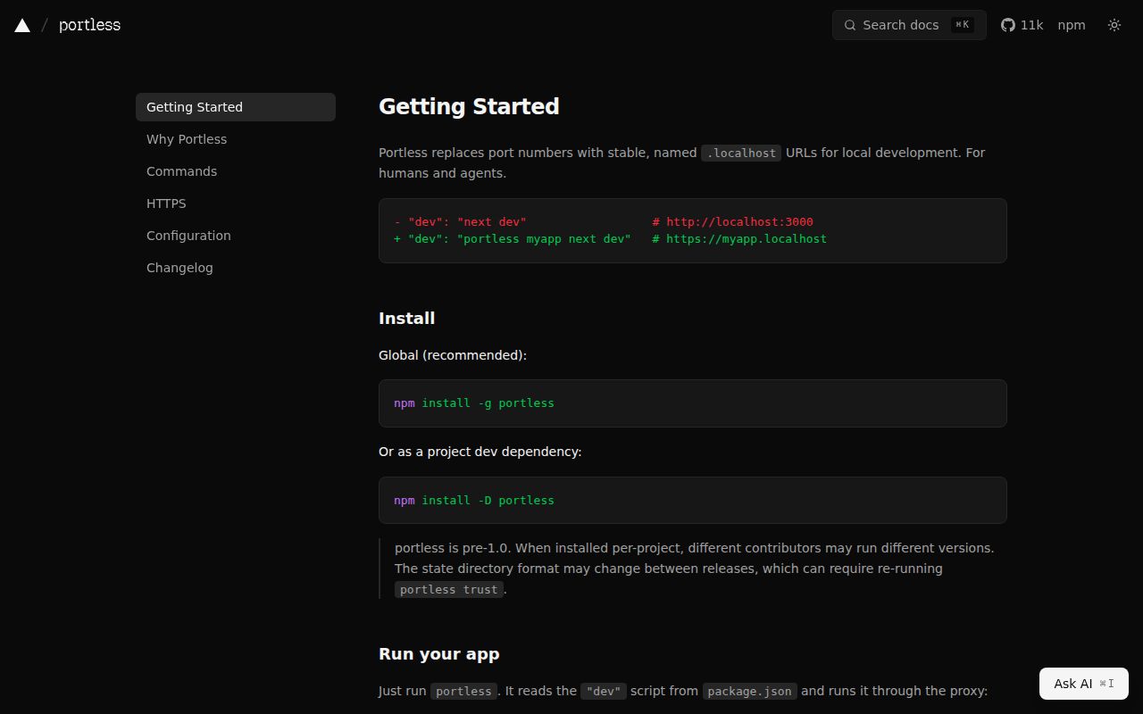 Screenshot of portless (portless.sh)