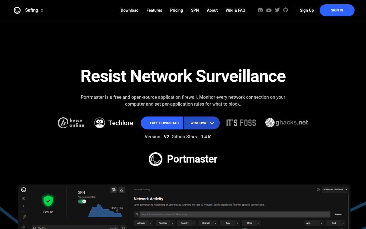 Screenshot of portmaster (safing.io)