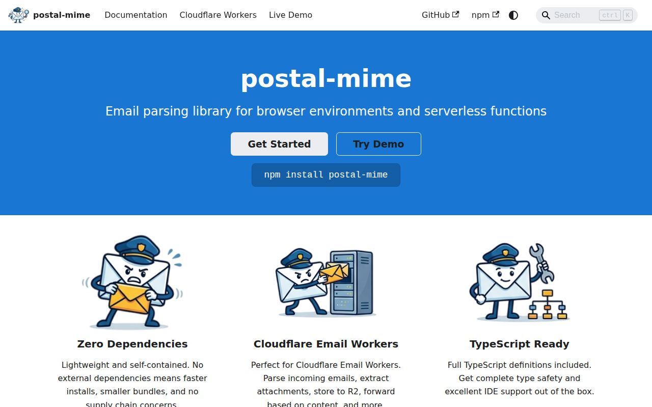 Screenshot of postal-mime documentation