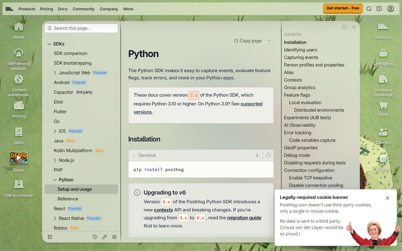 Screenshot of posthog (posthog.com)