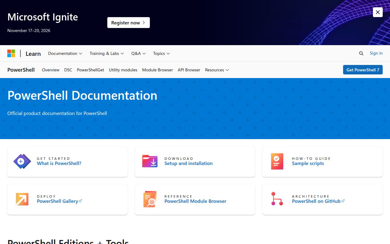 Screenshot of PowerShell (microsoft.com/PowerShell)