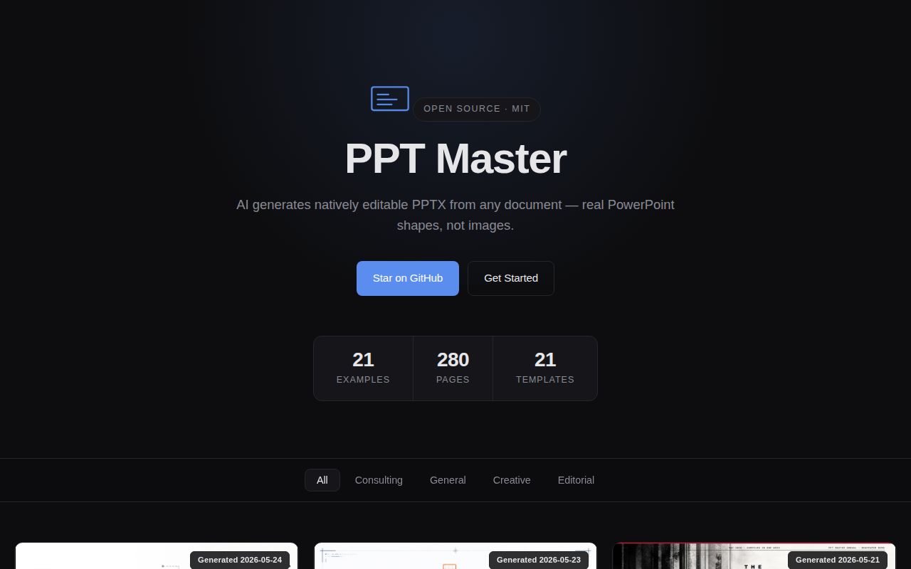 Screenshot of ppt-master (hugohe3.github.io/ppt-master-examples)