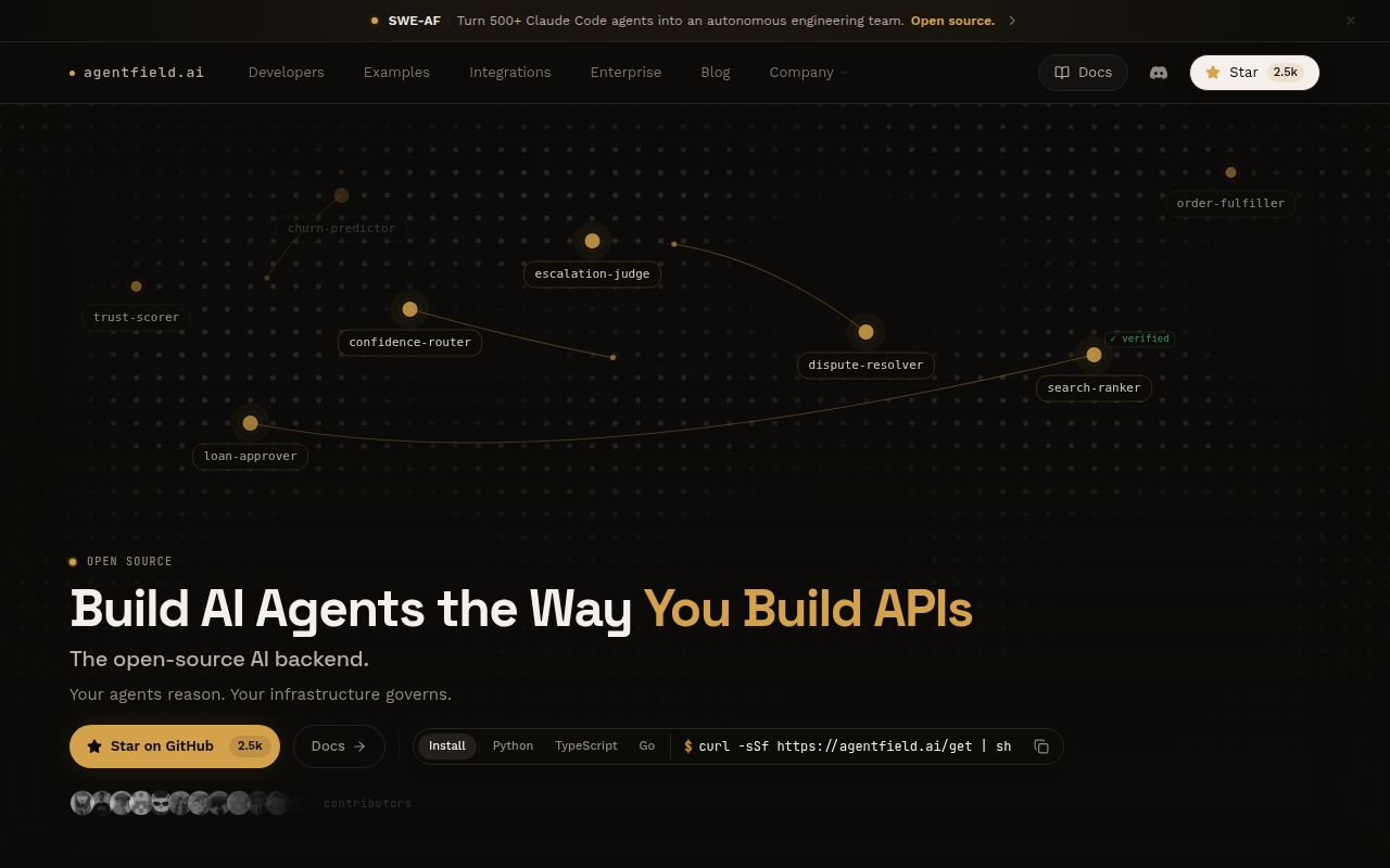 Screenshot of pr-af (www.agentfield.ai)
