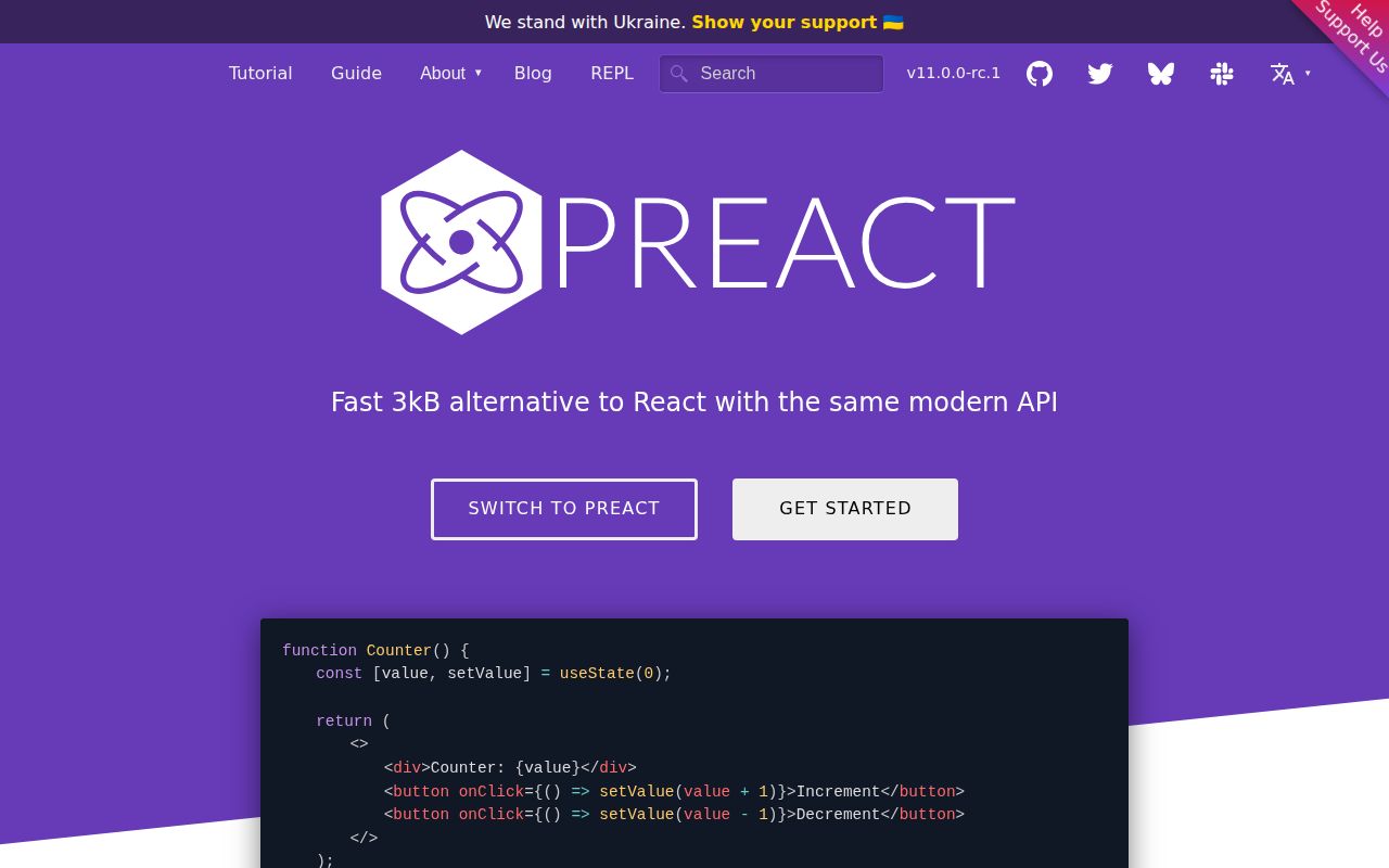 Screenshot of preact (preactjs.com)
