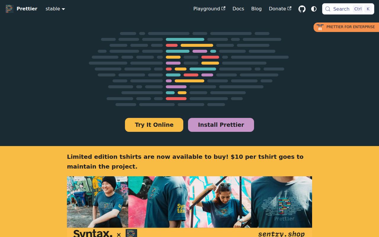 Screenshot of prettier (prettier.io)
