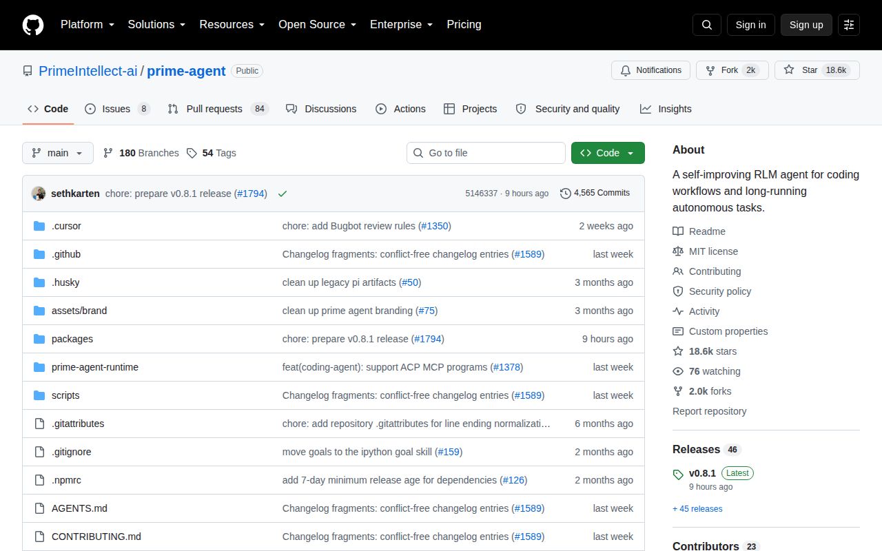 Screenshot of prime-agent (github.com/PrimeIntellect-ai/prime-agent)
