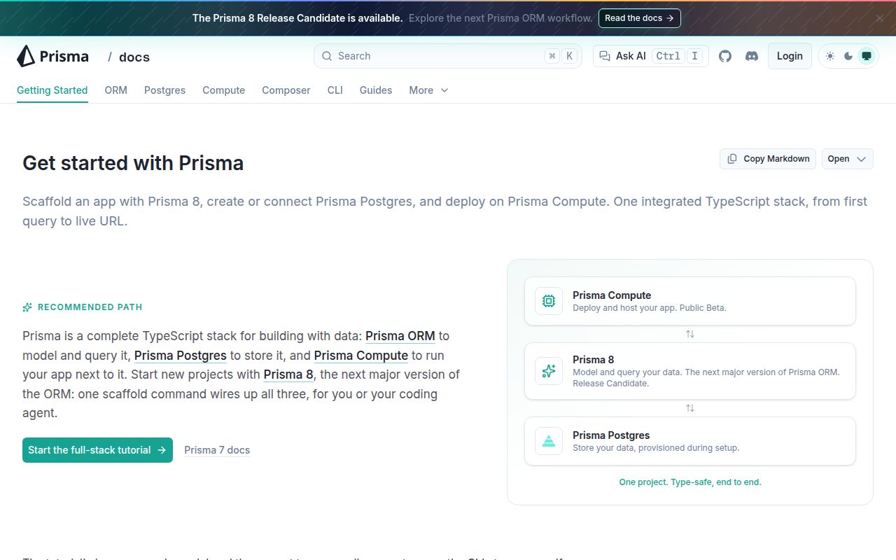 Screenshot of prisma documentation
