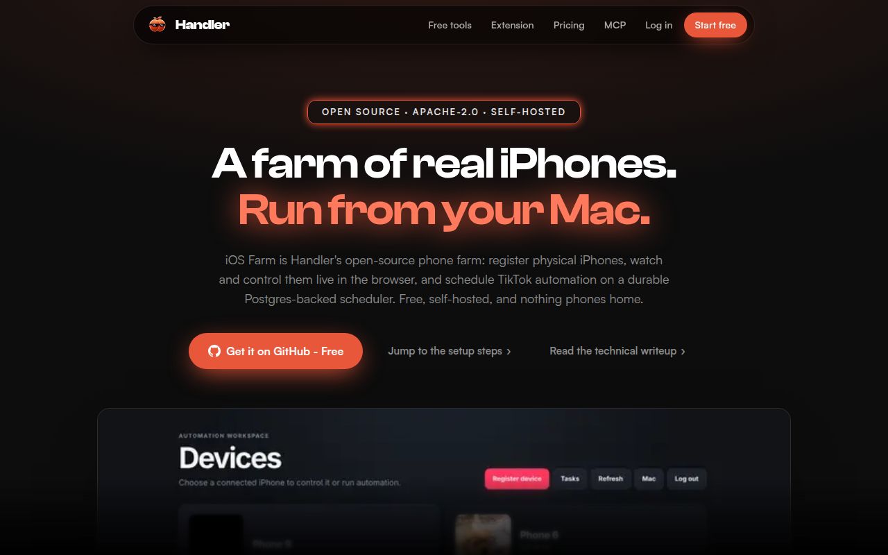 Screenshot of prod-FARM-IOS-Core (gethandler.ai/ios-farm)