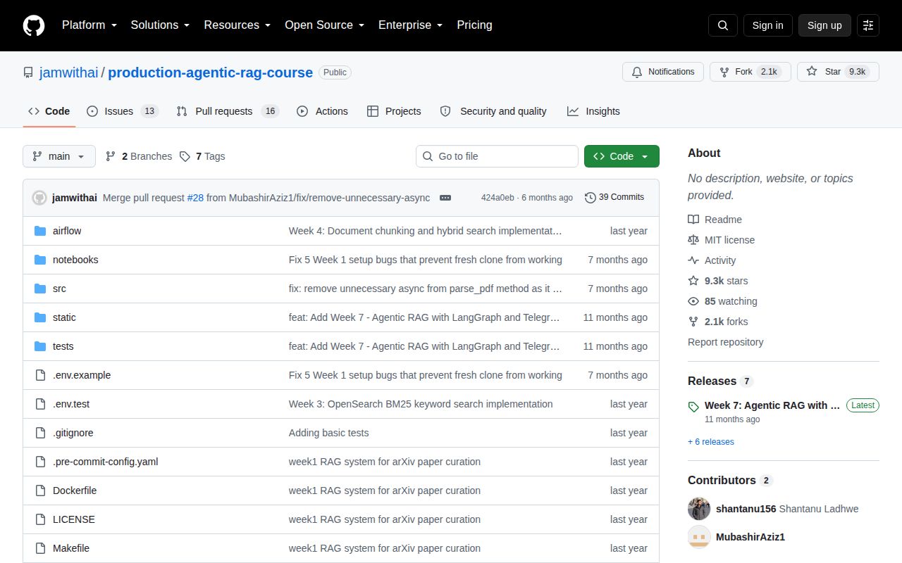 Screenshot of production-agentic-rag-course (github.com/jamwithai/production-agentic-rag-course)