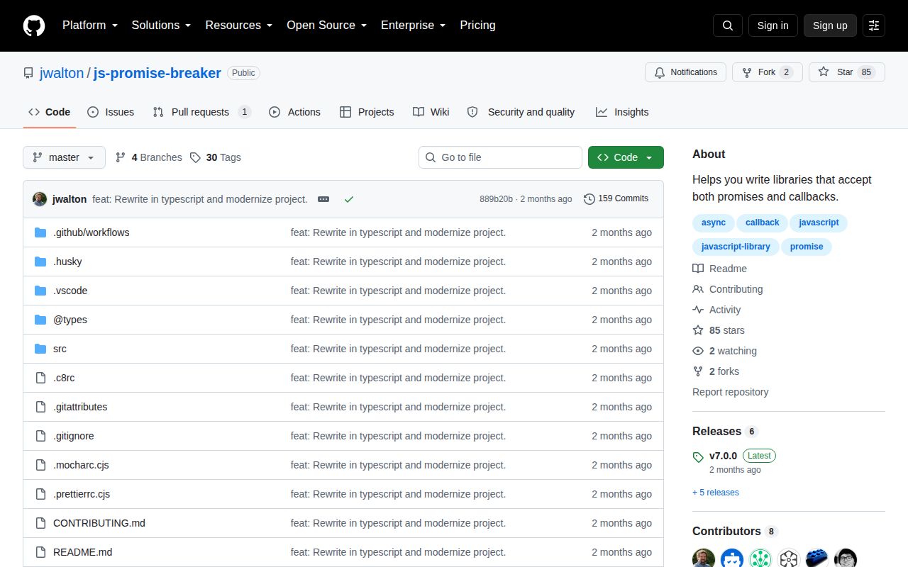 Screenshot of promise-breaker documentation