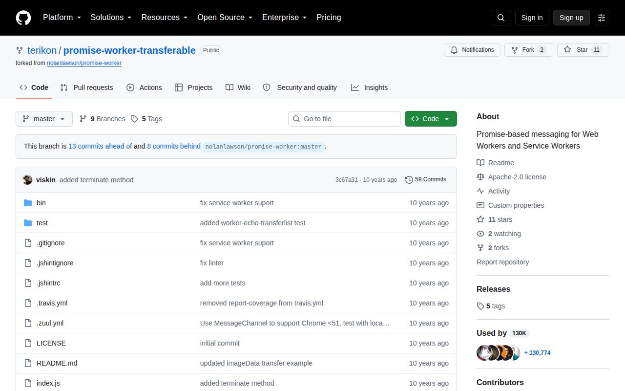 Screenshot of promise-worker-transferable documentation