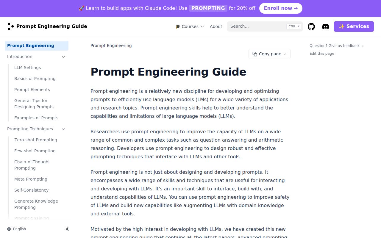 Screenshot of Prompt-Engineering-Guide (www.promptingguide.ai)