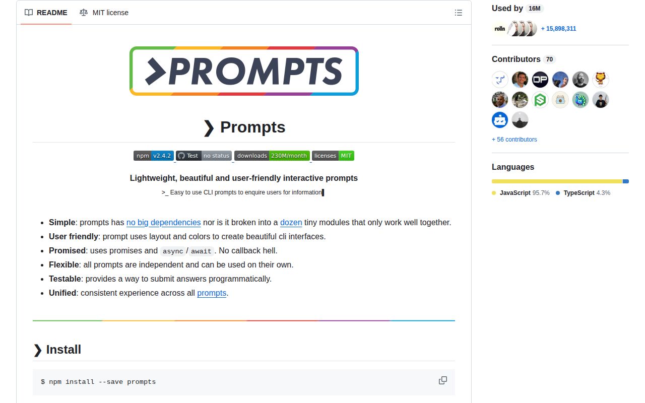 Screenshot of prompts documentation