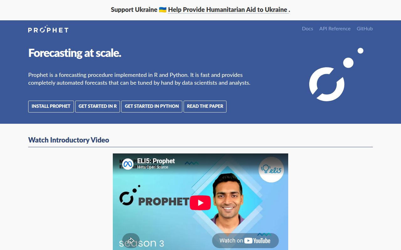Screenshot of prophet (facebook.github.io/prophet)