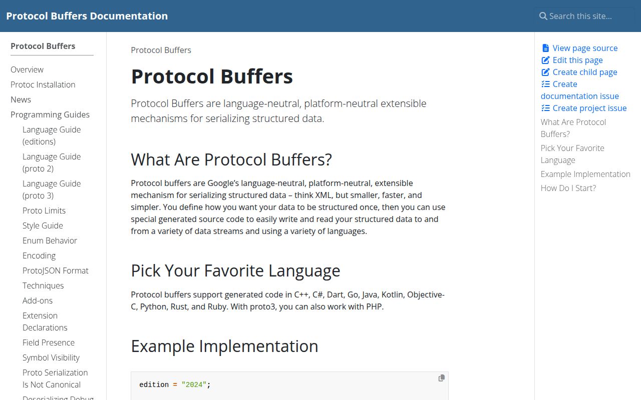 Screenshot of protobuf (protobuf.dev)