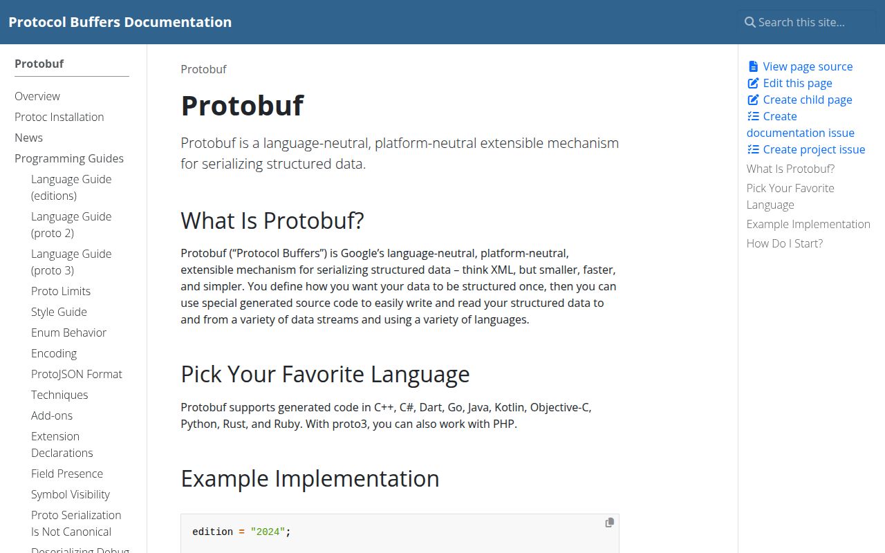 Screenshot of protobuf (protobuf.dev)