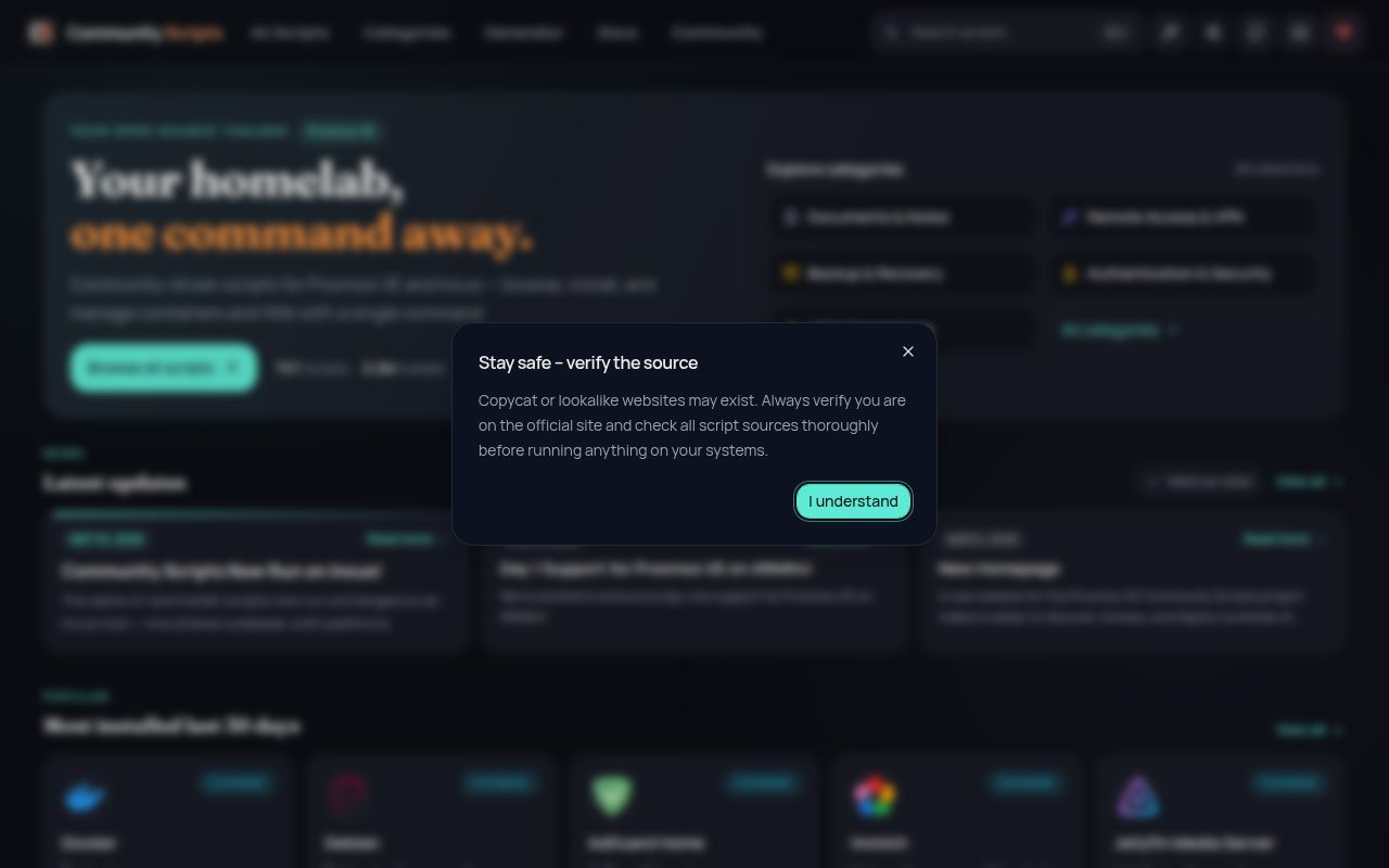 Screenshot of ProxmoxVE (community-scripts.org)