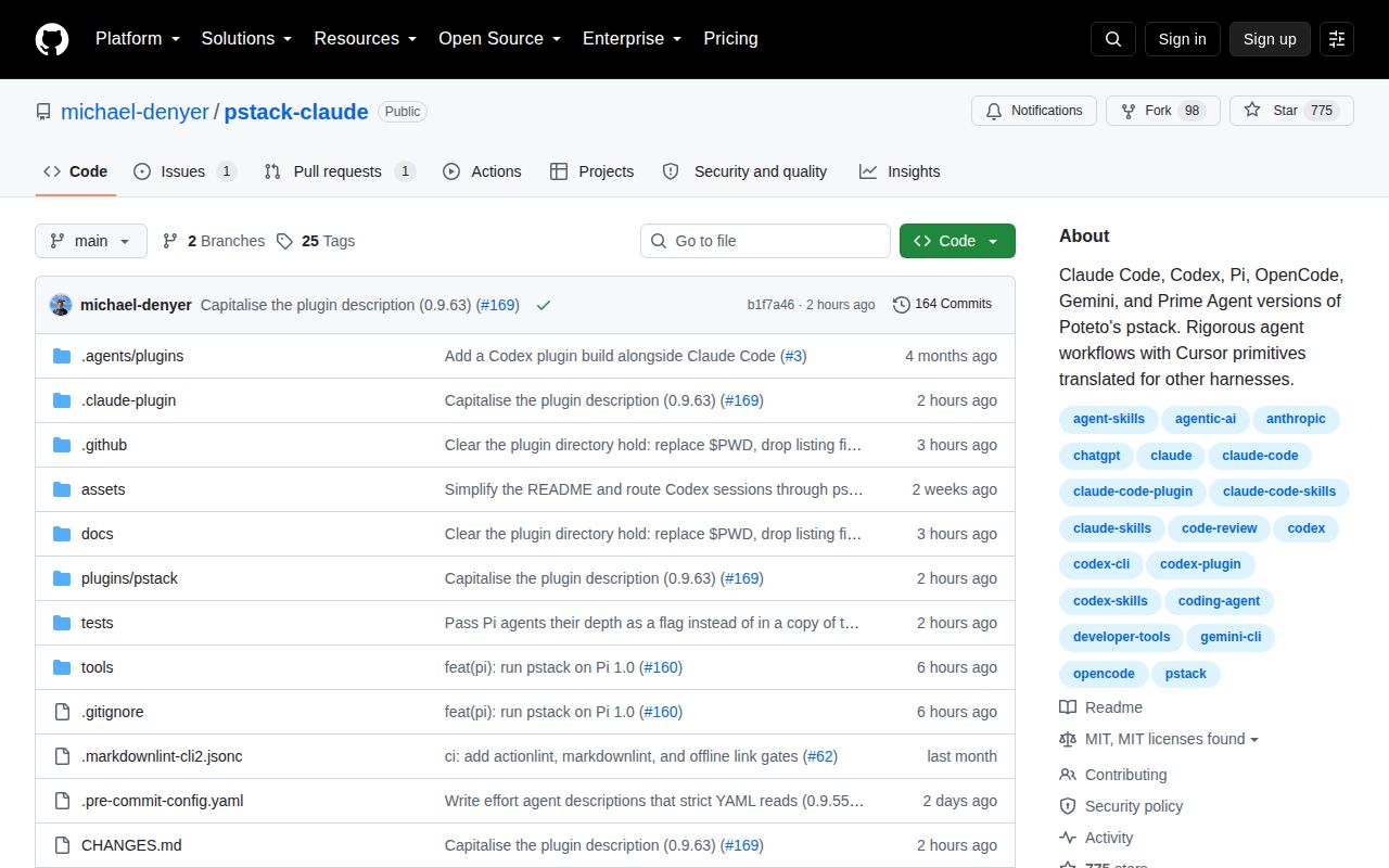 Screenshot of pstack-claude (github.com/michael-denyer/pstack-claude)