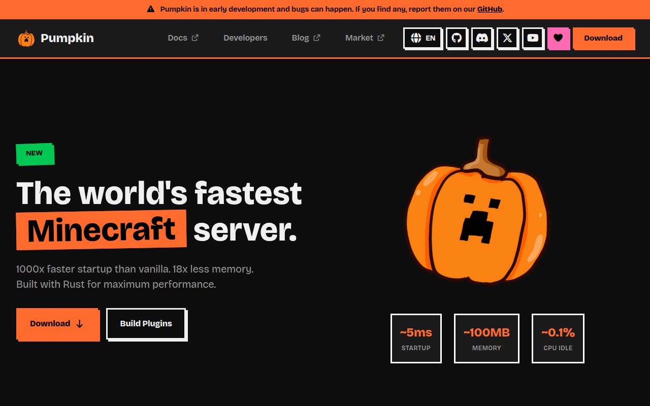 Screenshot of Pumpkin (pumpkinmc.org)