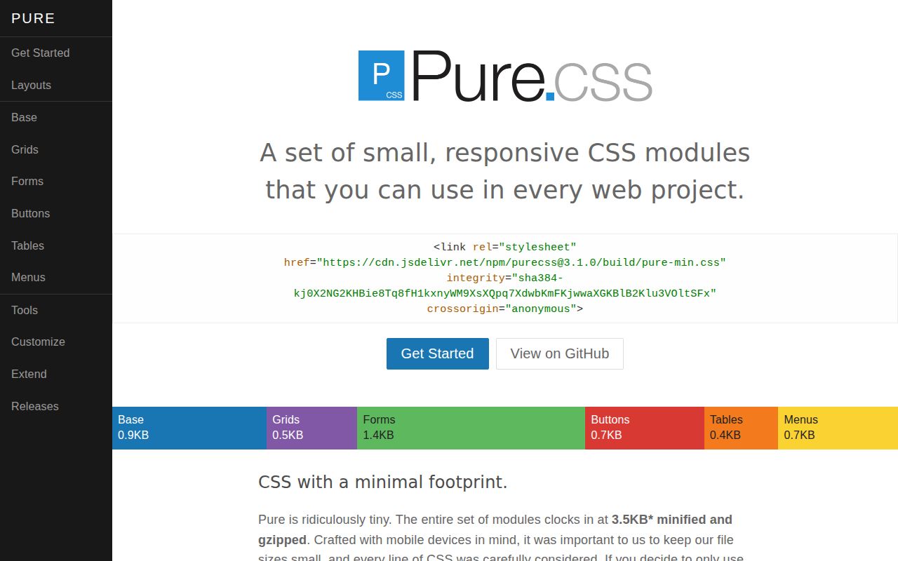Screenshot of pure (purecss.io)