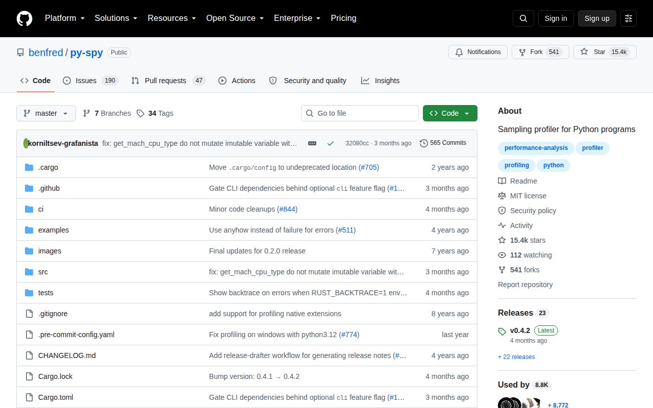 Screenshot of py-spy documentation