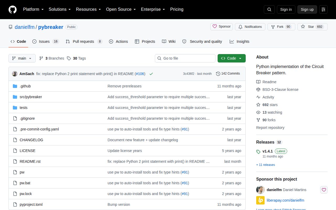 Screenshot of pybreaker documentation