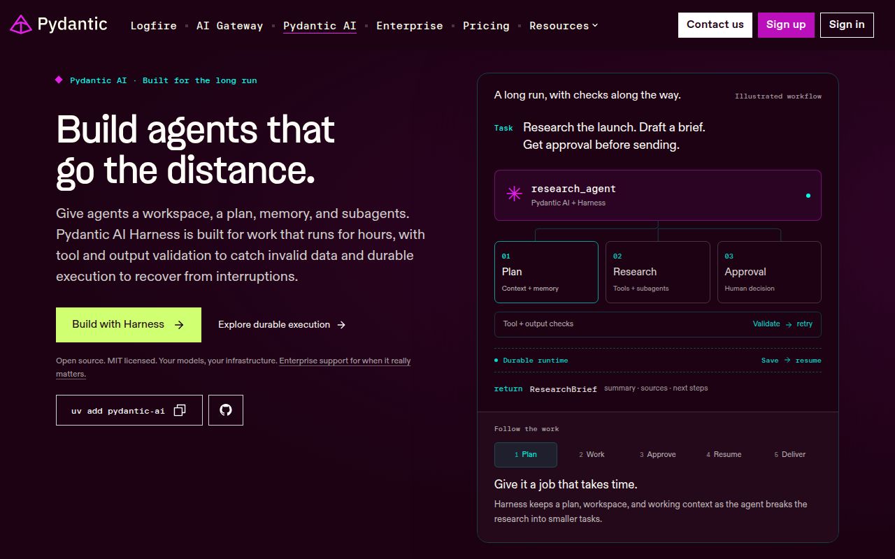 Screenshot of pydantic-ai (pydantic.dev/pydantic-ai)