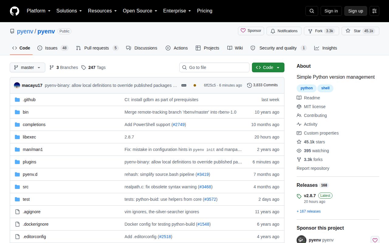 Screenshot of pyenv (github.com/pyenv/pyenv)